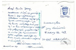 [HARASYMOWICZ Jerzy]. Handwritten correspondence (on postcard) from Jerzy Harasymowicz to Jerzy Kozinski,...