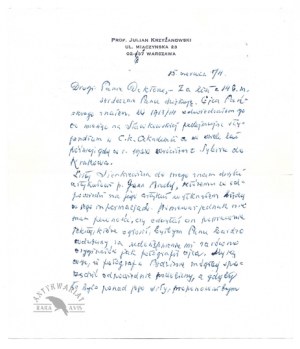 [KRZYŻANOWSKI Julian]. Two handwritten letters from Julian Krzyzanowski to Jan Rydel in Będzin, dat....