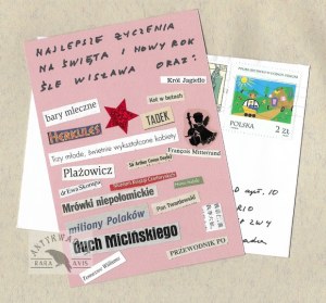 [SZYMBORSKA Wisława]. Patchwork with handwritten Christmas and New Year's greetings from Wislawa Szymborska to Aleksan...