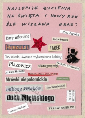 [SZYMBORSKA Wisława]. Patchwork with handwritten Christmas and New Year's greetings from Wislawa Szymborska to Aleksan...