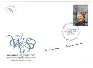 [SZYMBORSKA Wisława]. Signature on the envelope of the Polish Postal Service First Day of Circulation FDC, on the occasion of the awarding of her Nob...