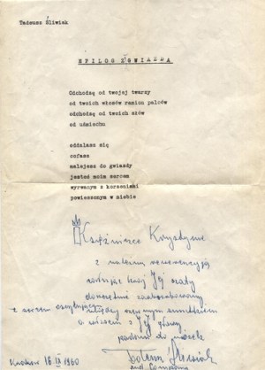 [ŚLIWIAK Tadeusz]. Typescript of Tadeusz Śliwiak's poem 
