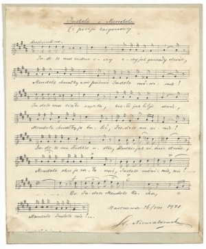 [NIEWIADOMSKI Stanislaw]. Manuscript notes (and lyrics) of the song 