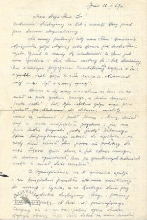 [OCIEPKA Julia]. Handwritten letter from Julia (Julianna) Ociepka to an unknown addressee in England, dat....