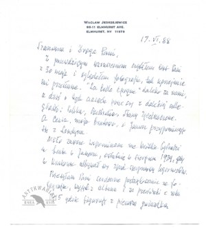 [JĘDRZEJEWICZ Wacław]. Three handwritten letters from Waclaw Jedrzejewicz to Zofia Kosibowicz-Rydel in Bedzin, dat....