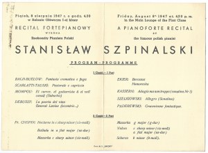 [M/S BATORY]. Program of the piano concert presented on board M/S Batory dn....