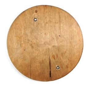 [HARCERTY]. Relief portrait of Robert Baden-Powell done in white metal, mounted on a round wooden backing....