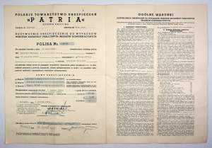 [Insurance policy]. Polskie Towarzystwo Ubezpieczeniowe Patria SA. Policy, lifetime accident insurance in...