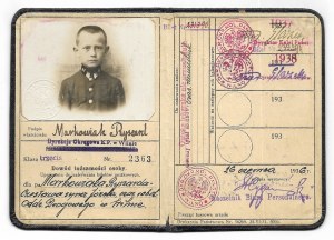 Proof of identity of the person issued to the student Ryszard Markowiak by the Vilnius Regional Directorate of State Railways on the day of....
