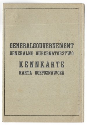 KENNKARTE. Identification card. Identity card issued to Kazimiera Olimpia Szydlowska dn....