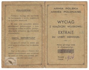 EXTRACT from the Polish Army military booklet, Head Book No. 5106, for senior lancer Joseph Lechowicz in 1934,...