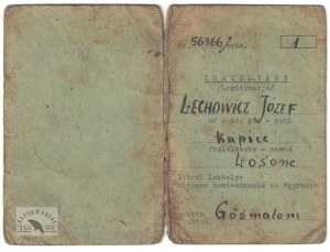 LEGITIMATION for Cpl. Jozef Lechowicz issued by the Polish Refugee Welfare Office, No. 56366/sham...,...