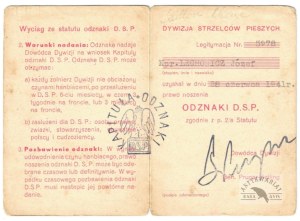 LEGITIMATION for Cpl. Jozef Lechowicz issued by the 2nd D[ywizja] S[trzelców] P[ieszych],...