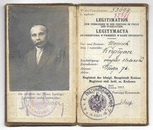 LEGITIMATION to remain in the fortress in case of evacuation - issued to master carpenter Wojciech Krstyan on 1 ...