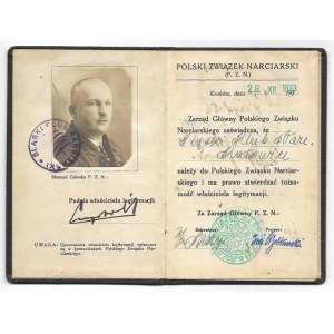 LEGITYMACJA Polskiego Związku Narciarskiego, Śląskiego Klubu Narciarskiego wystawiona Józefowi Przystolikowi z Giszowca ...