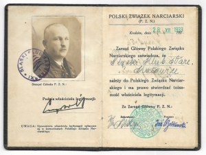 LEGITIMATION of the Polish Ski Association, Silesian Ski Club issued to Józef Przystolik of Giszowiec ...