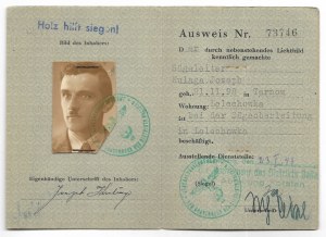 PERSONALAUSWEIS für nichtdeutsche Verwaltungsdienstangehörige issued to Jozef Kuladze of Lelechowka on 23 I 19....