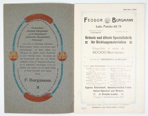 BURGMANN Fedor. Grösste und älteste Spezialfabrik für Dichtungsmaterialien. [Catalog]. Oktober 1911. lodz 1911. 8,...
