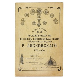 LASKOWSKI R., Fabrika Brezentov, Nepromokaemych tkanej i Polotnjanych Izdelij. Prejs-Kurant N-o 24. Moskva 1911. 8,...