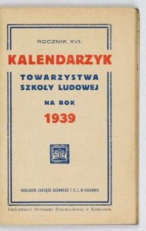 WEDEL E. Yearbook XVI. Calendar of the People's School Society for 1939.