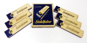 FABER Johann. Collectible cardboard box with a set of 6 boxes, each containing 12 Goldfaber brand copy pencils.