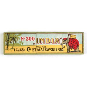 MAJEWSKI St. i S-ka, Tow. Akc. Kartonowe pudełko po ołówkach marki India.