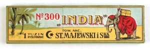 MAJEWSKI St. and S-ka, Tow. Akc. cardboard box of India brand pencils.