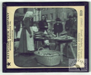 Keystone View Company - rare diapositive on glass film - bread market in the main square in Krakow, ok....