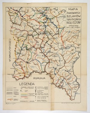 [HUCULSHCHYNA]. Map of marked tourist routes of Hutsul region. Color map form. 43,4x34,...