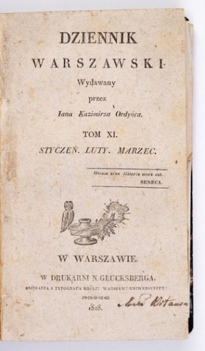 DZIENNIK Warszawski. Vol. 11, no. 34: III 1828 and [Vol. 2, no. 6: XI 1825].
