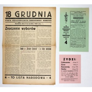 18 GRUDNIA. Piąta jednodniówka narodowego Krakowa. Kraków, 4 XII 1938. Stronnictwo Narodowe w Krakowie. Wyd....