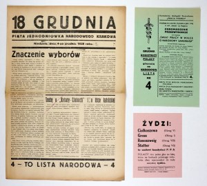 DECEMBER 18. The fifth one-day newspaper of the national Cracow. Cracow, December 4, 1938. national party in Cracow. Wyd....