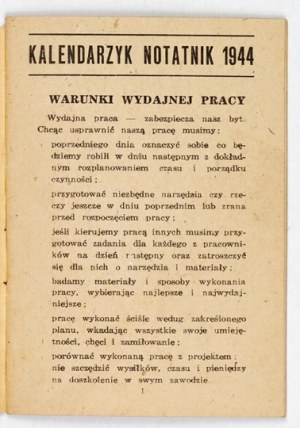 KALENDARZYK - Notebook 1944 Warsaw. Wydawnictwo Polskie Sp. z o.o. 16, s. 31, [1]....