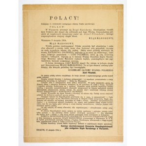 Powstanie Rządu Narodowego. Piłsudski komendantem sił wojskowych. 10 VIII 1914