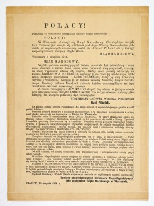 The formation of the National Government. Pilsudski commander of military forces. AUGUST 10, 1914