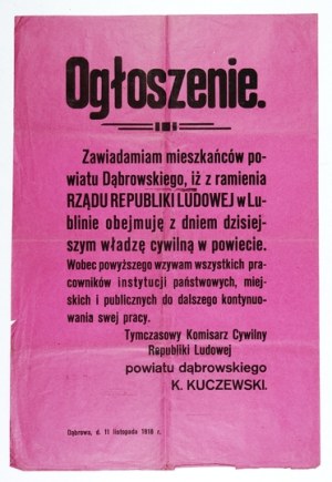 The takeover of power in Dabrowa district by the commissioner of the People's Republic. Dąbrowa Górn....