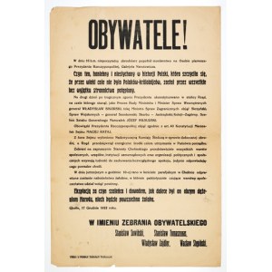 Afisz wydany po zabójstwie G. Narutowicza, Chełm, 17 XII 1922