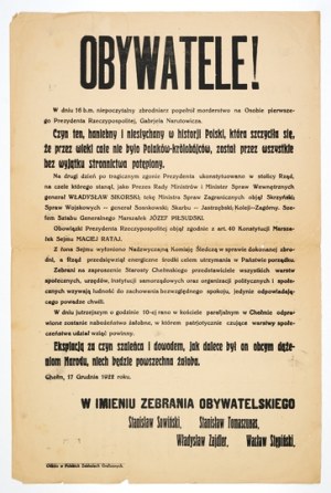 Afish issued after the assassination of G. Narutowicz, Chelm, 17 December 1922