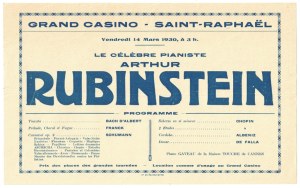 Flyer: concert by A. Rubinstein at the Casino on March 14, 1930.
