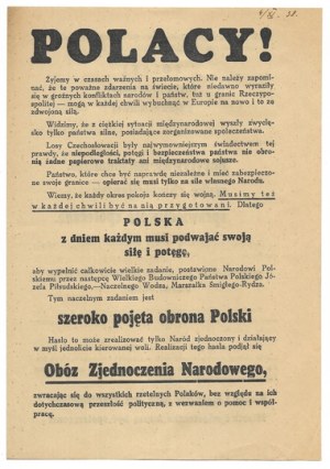 OZN leaflet before the local elections on December 18, 1938