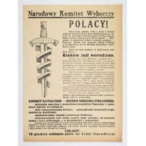 POLACY! Polacy! Dzień 18-go grudnia 1938 r., dzień w którym wybierać będziecie nową Radę Miejską Krakowa, zaważy na przy...