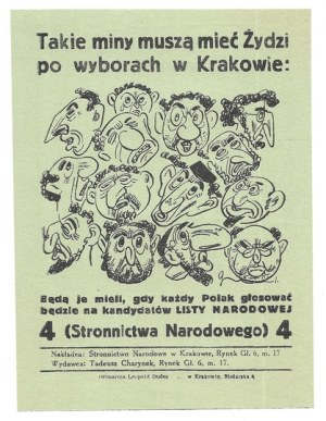 THESE faces the Jews must have after the elections in Krakow [...]. They will have them when every Pole votes for L... candidates.