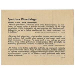 SPUŚCIZNA Piłsudskiego. Wyjątki z pism i mów Piłsudskiego: &#39;Widząc spustoszenie, dokonane przez ustrój komunistyczny...