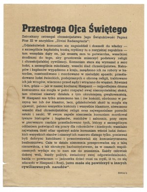 WARNING by the Holy Father. Concerned warned Christianity [...] Pius XI [...]: &#...