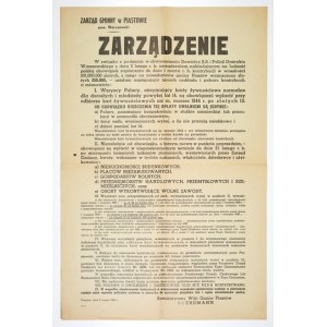 ZARZĄDZENIE. W związku z podanym w obwieszczeniu Dowódcy S.S. i Policji Dystryktu Warszawskiego [...]...