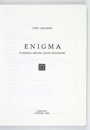 GARLIŃSKI J. - Enigma. London 1980 - Renewal. With an ex-libris by R. Medwicz.