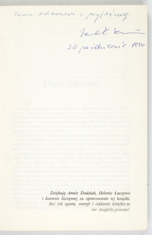 KUROÑ J. - Faith and wine. 1990. dedication by the author