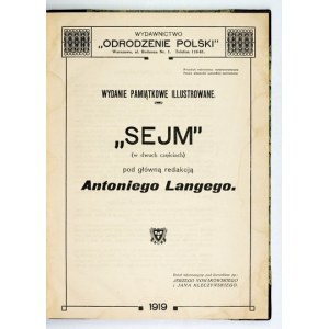 LANGE Antoni - Sejm (w dwuch [!] częściach). Wydanie pamiątkowe illustrowane. Pod główną red. ... Warszawa 1919....