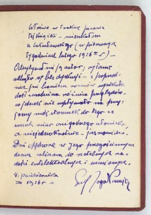 LUTOSŁAWSKI W. - The secret of prosperity. 1926. with a handwritten note by E. Zegadłowicz.