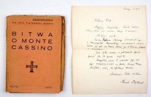 PIĄTKOWSKI H. - The battle for Monte Cassino. Rome 1945 Dedication by the author.